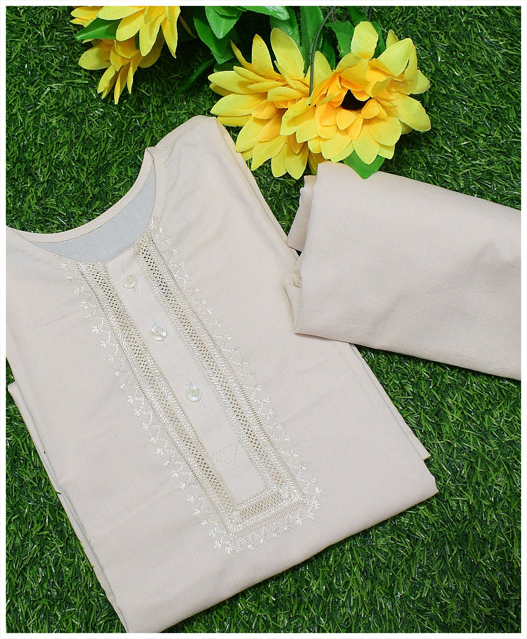 Dress Your Child in Tradition: Handcrafted Cream Kurta Shalwar