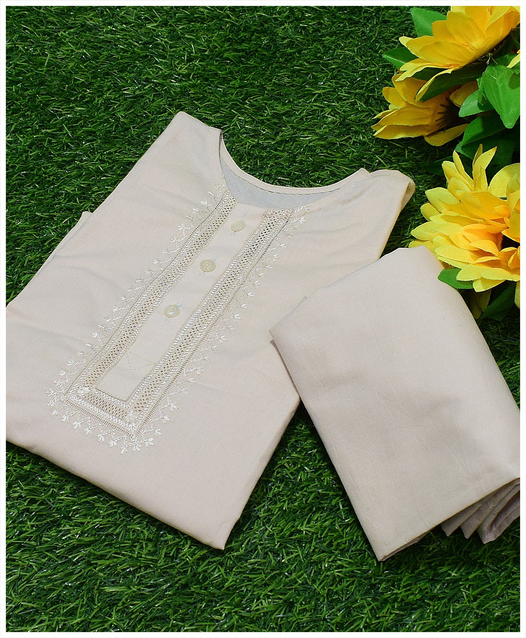 Dress Your Child in Tradition: Handcrafted Cream Kurta Shalwar