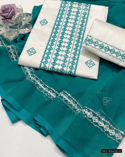 3 PC Unstitched Machine Embroidered Lawn Dress Collection