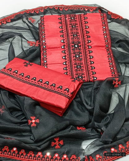 3 PC Unstitched Machine Embroidered Lawn dress Collection