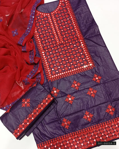 3 PC Unstitched Machine Embroidered Lawn Dress Collection