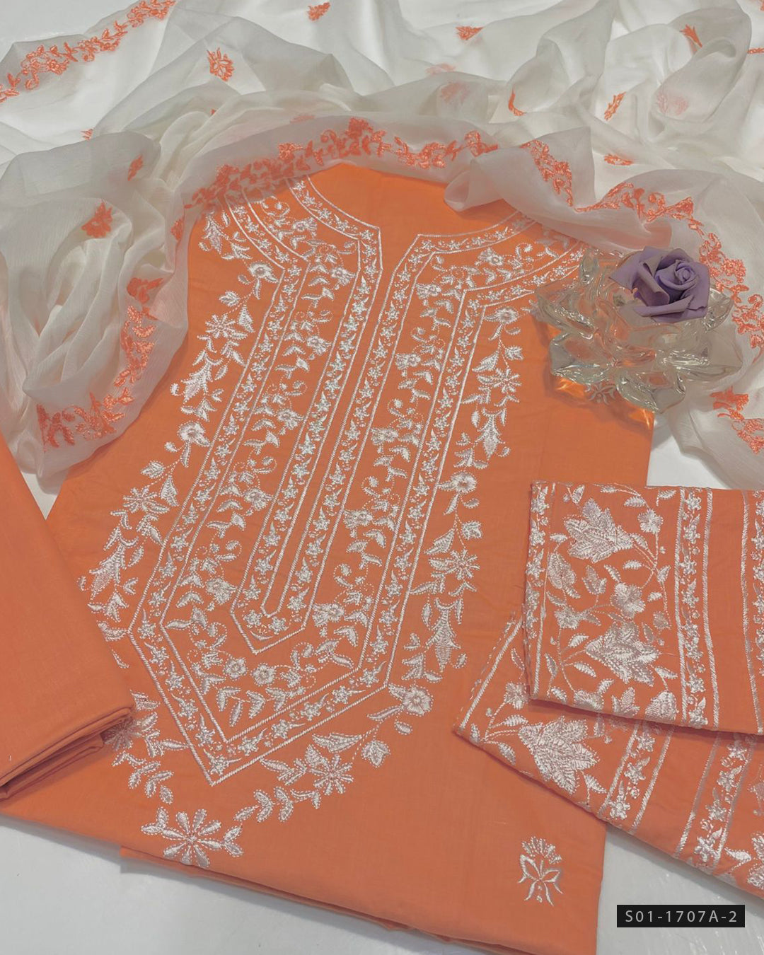 3 PC Handmade Style Embroidered GTM Lawn Dress