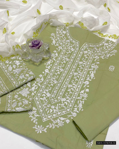 3 PC Handmade Style Embroidered GTM Lawn Dress