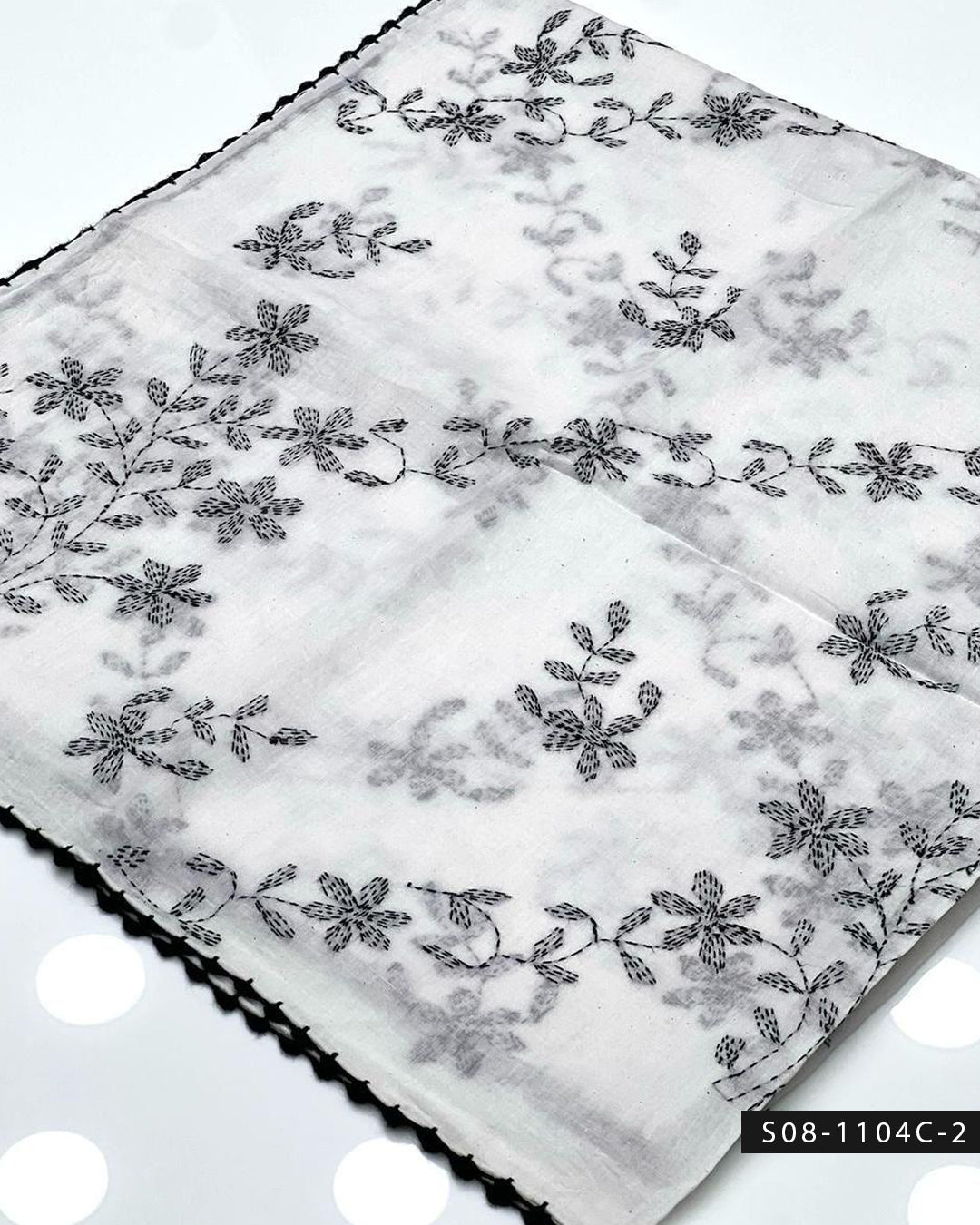 Handcrafted Lawn Chaddar with Chawal Tanka Embroidery & Lace Border