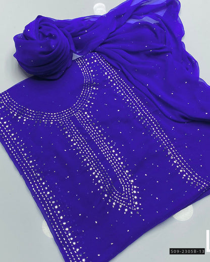 2 PC Unstitched Chiffon Mukesh Work Dress – Kurta Bail Design with Dupatta Spray