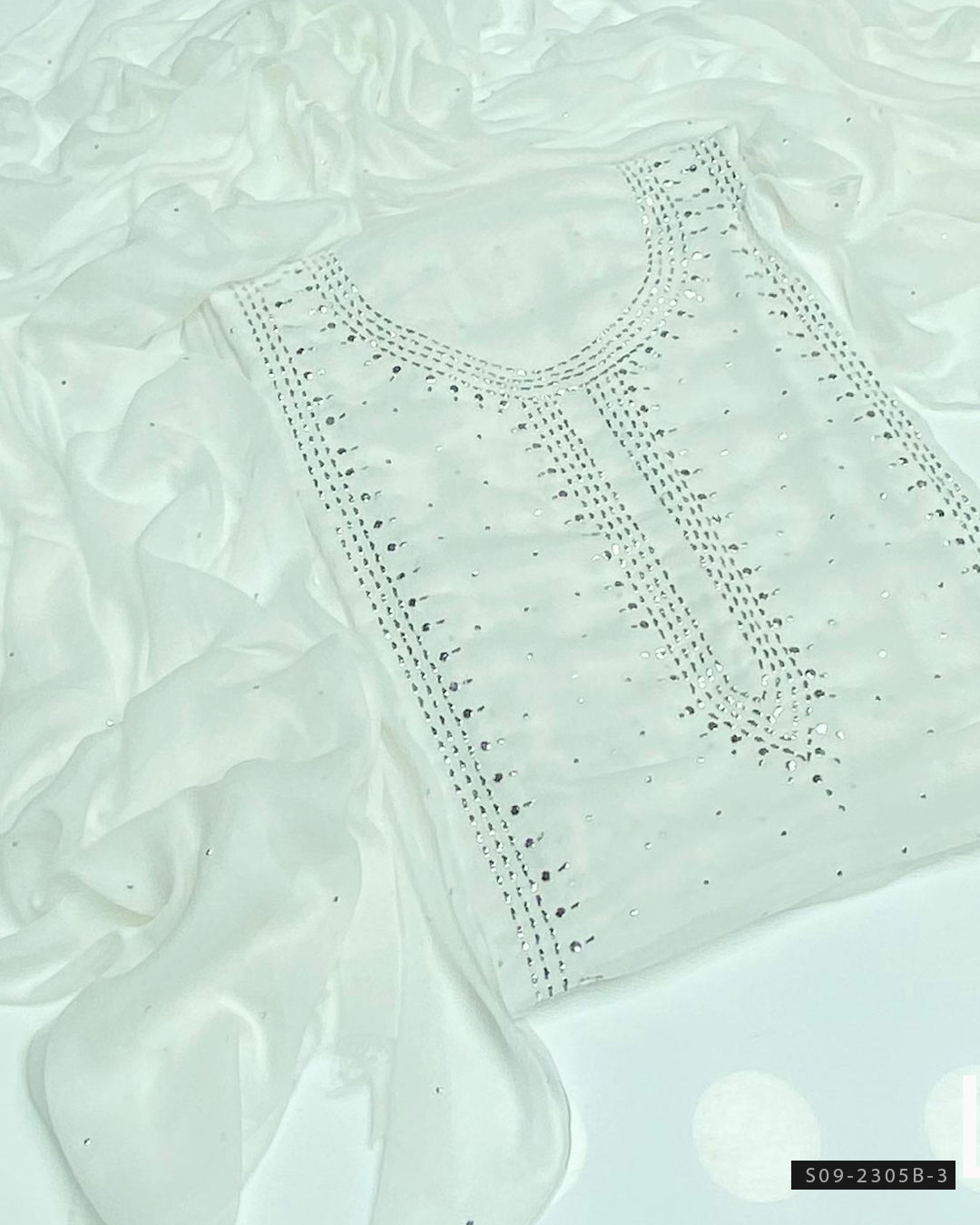 2 PC Unstitched Chiffon Mukesh Work Dress – Kurta Bail Design with Dupatta Spray