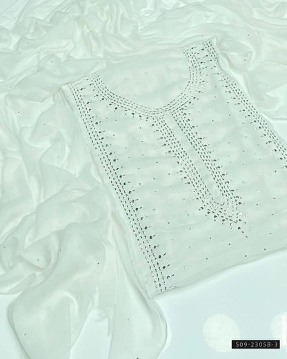 2 PC Unstitched Chiffon Mukesh Work Dress – Kurta Bail Design with Dupatta Spray