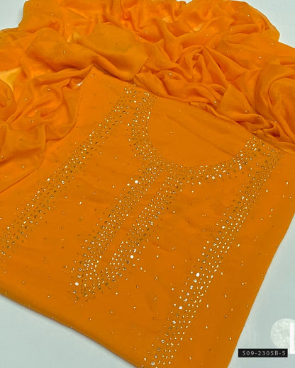 2 PC Unstitched Chiffon Mukesh Work Dress – Kurta Bail Design with Dupatta Spray