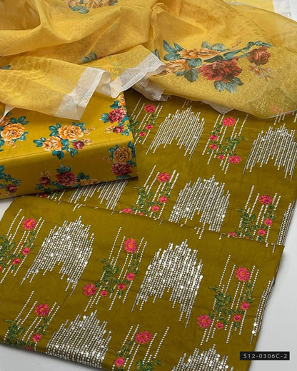 3 PC Unstitched Lawn Embroidered Dress Collection