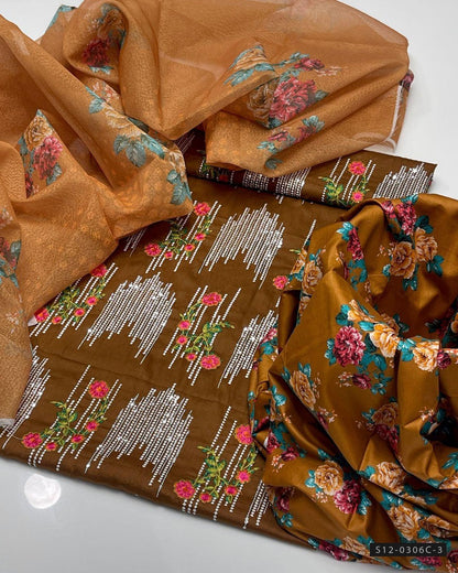 3 PC Unstitched Lawn Embroidered Dress Collection