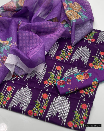 3 PC Unstitched Lawn Embroidered Dress Collection