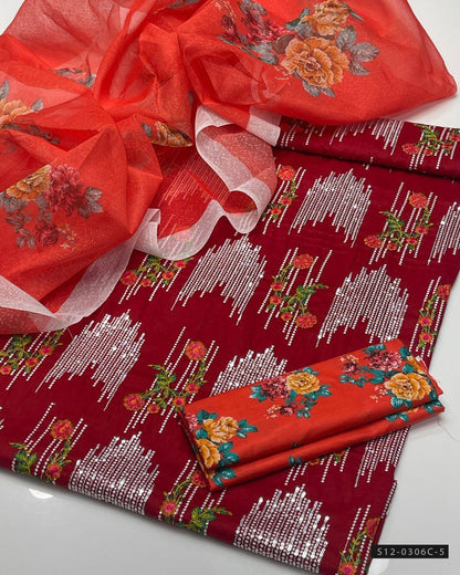 3 PC Unstitched Lawn Embroidered Dress Collection