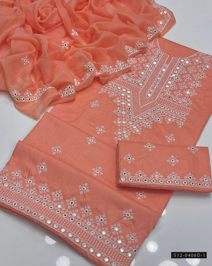 3 PC Unstitched Cotton Lawn Embroidered Dress