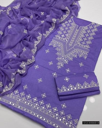 3 PC Unstitched Cotton Lawn Embroidered Dress