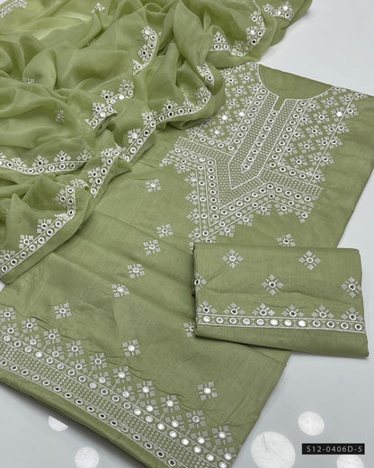 3 PC Unstitched Cotton Lawn Embroidered Dress