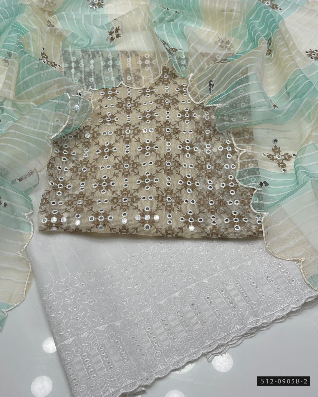 3 PC Unstitched Khadi Net Dress Collection