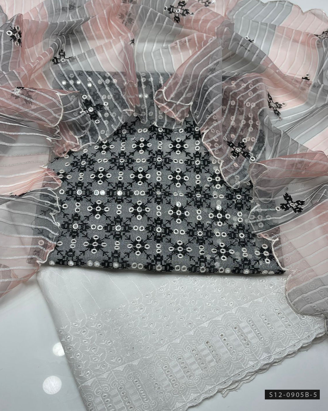 3 PC Unstitched Khadi Net Dress Collection