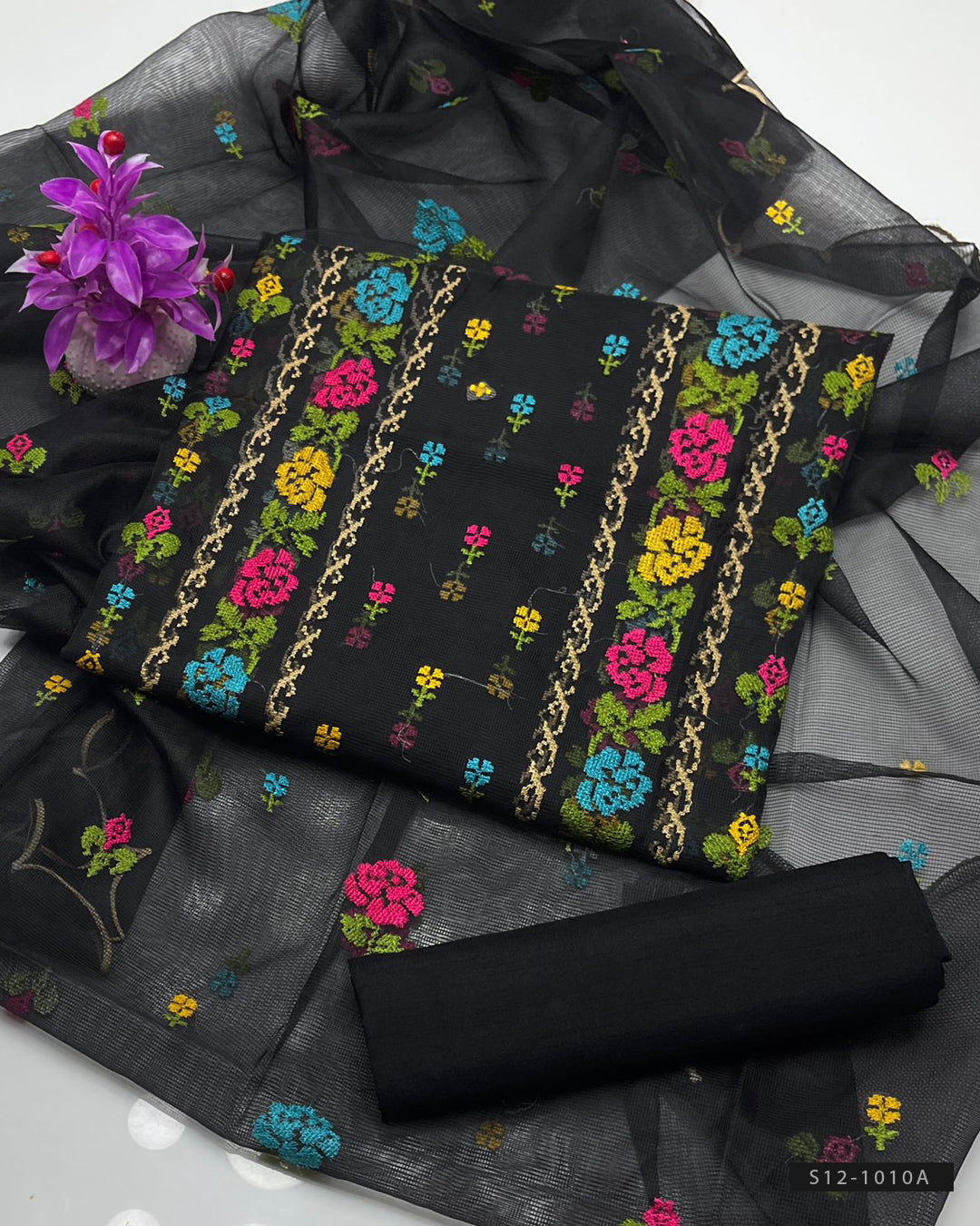 3 PC Unstitched Khadi Net Dress Collection