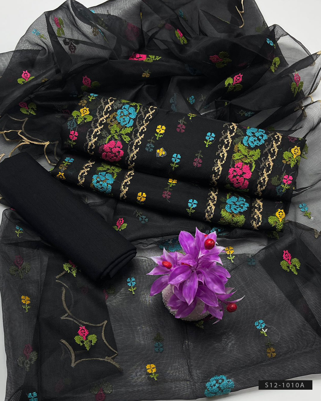 3 PC Unstitched Khadi Net Dress Collection