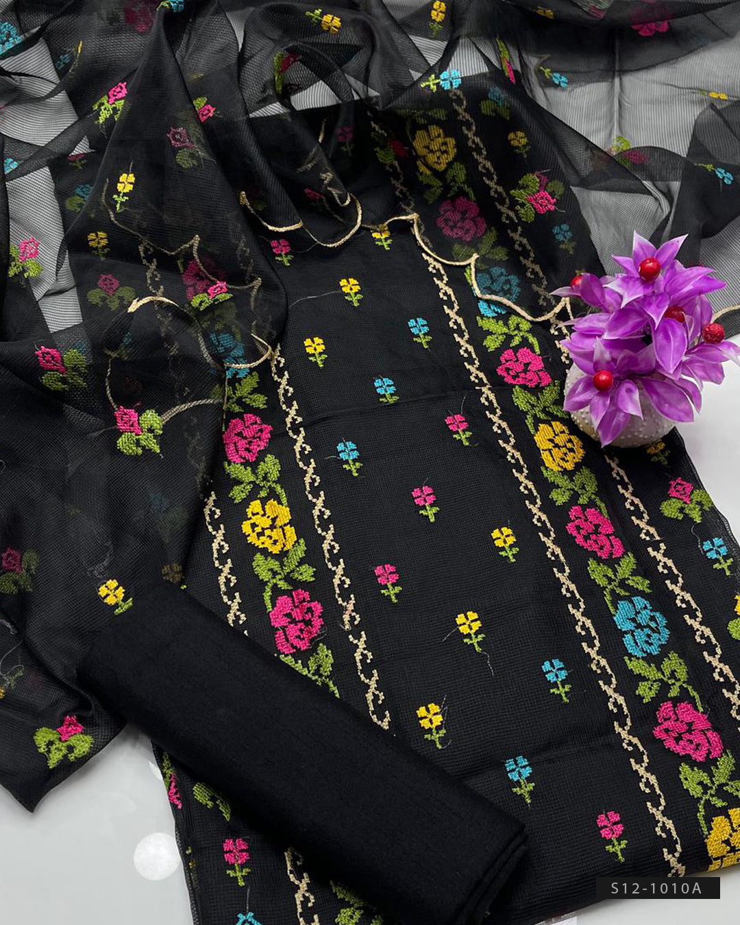 3 PC Unstitched Khadi Net Dress Collection