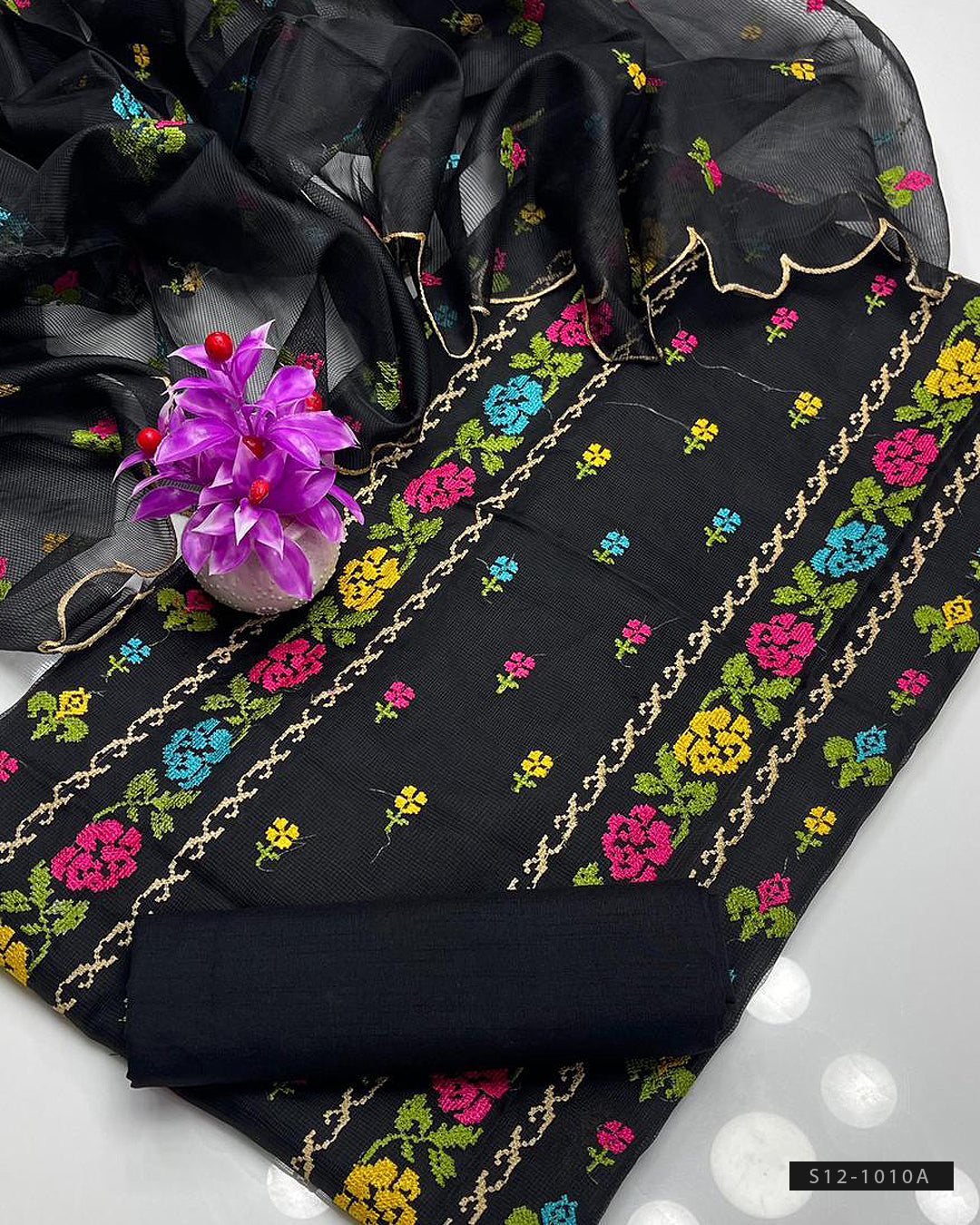 3 PC Unstitched Khadi Net Dress Collection