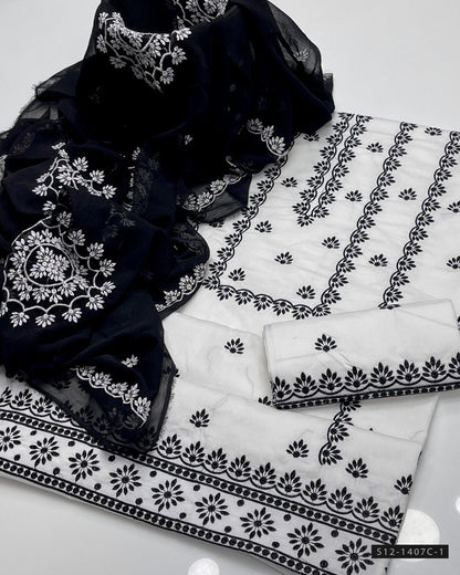 3 PC Unstitched Cotton Lawn Dress