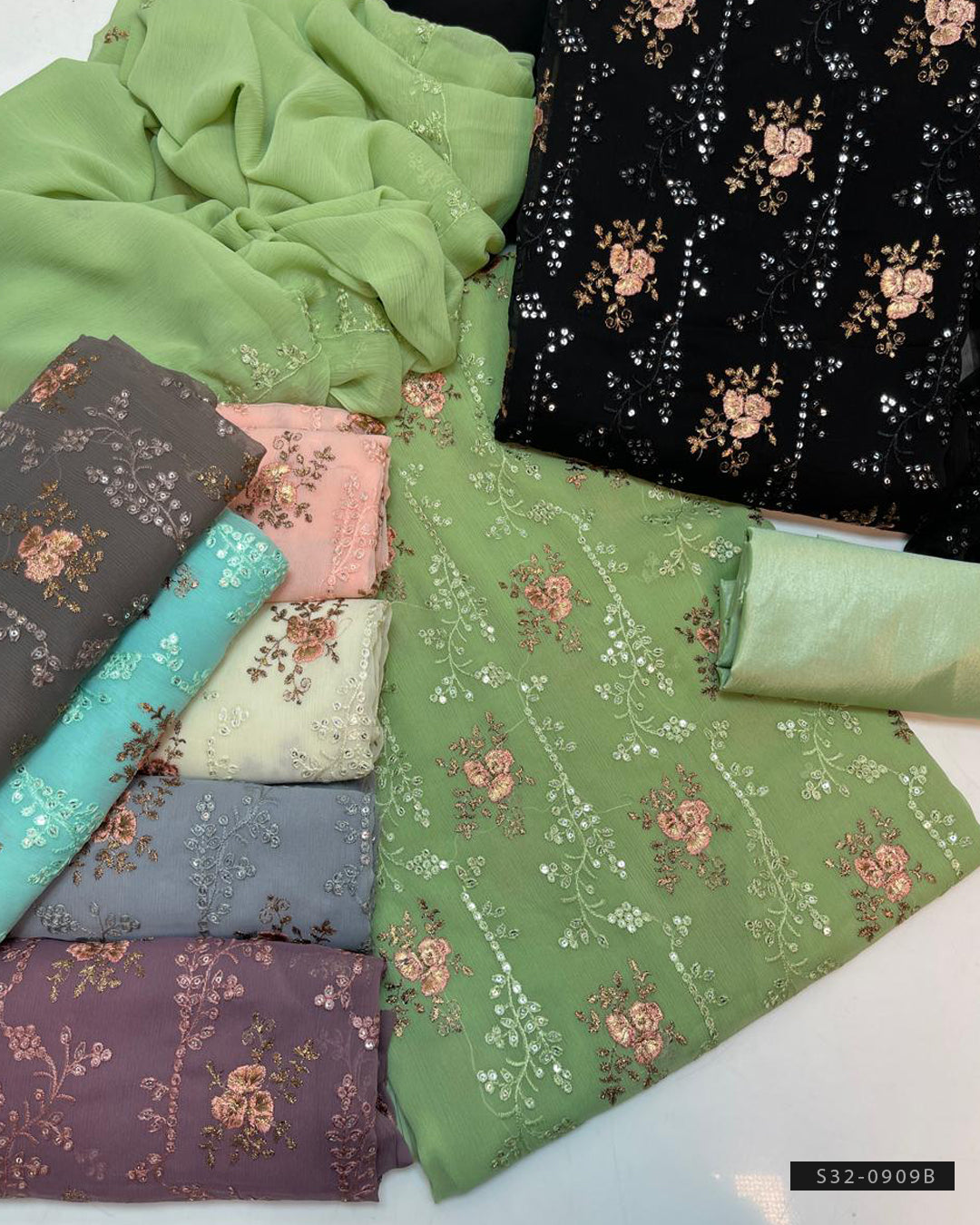 3 PC Unstitched Crinkle Chiffon Dress Collection