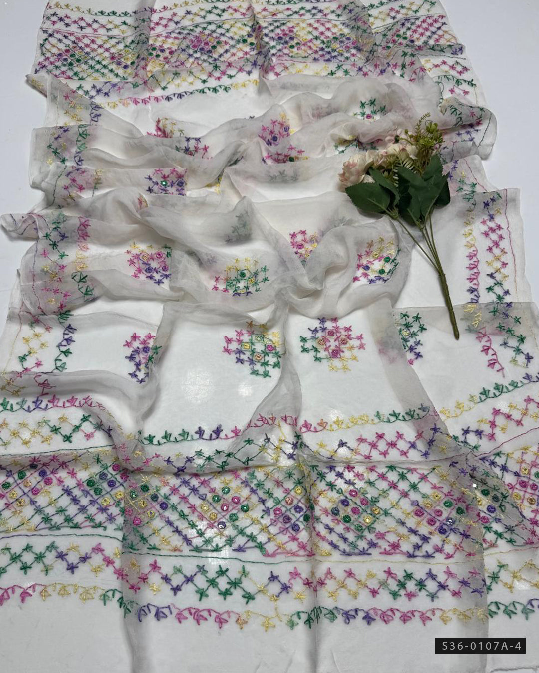 Handcrafted Chiffon Sheesha & Gulab Jaal Dupatta