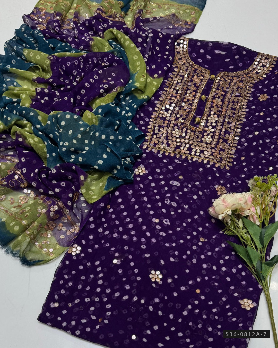 Handmade 2 PC Unstitched Crinkle Chiffon Dress