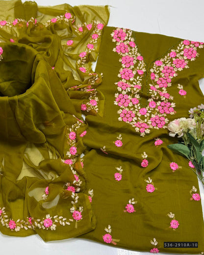 Handmade 2 PC Unstitched Crinkle Chiffon Dress