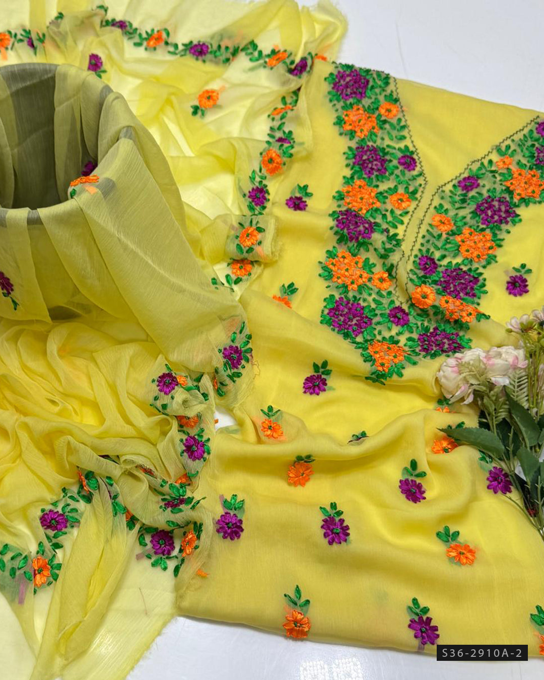 Handmade 2 PC Unstitched Crinkle Chiffon Dress