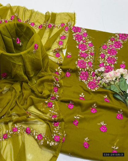 Handmade 2 PC Unstitched Crinkle Chiffon Dress