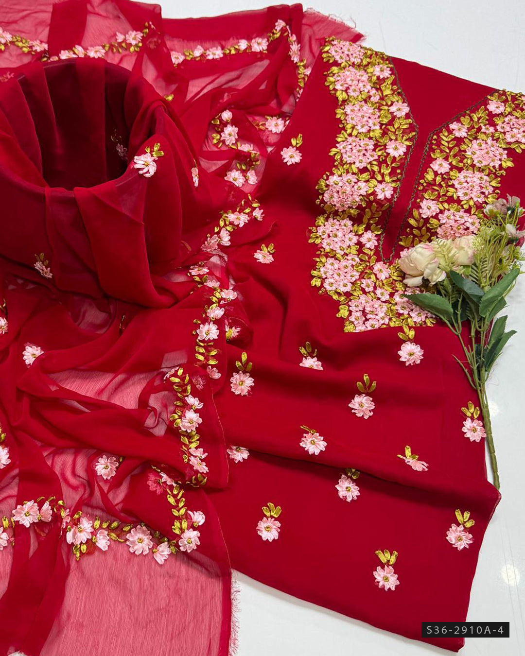 Handmade 2 PC Unstitched Crinkle Chiffon Dress