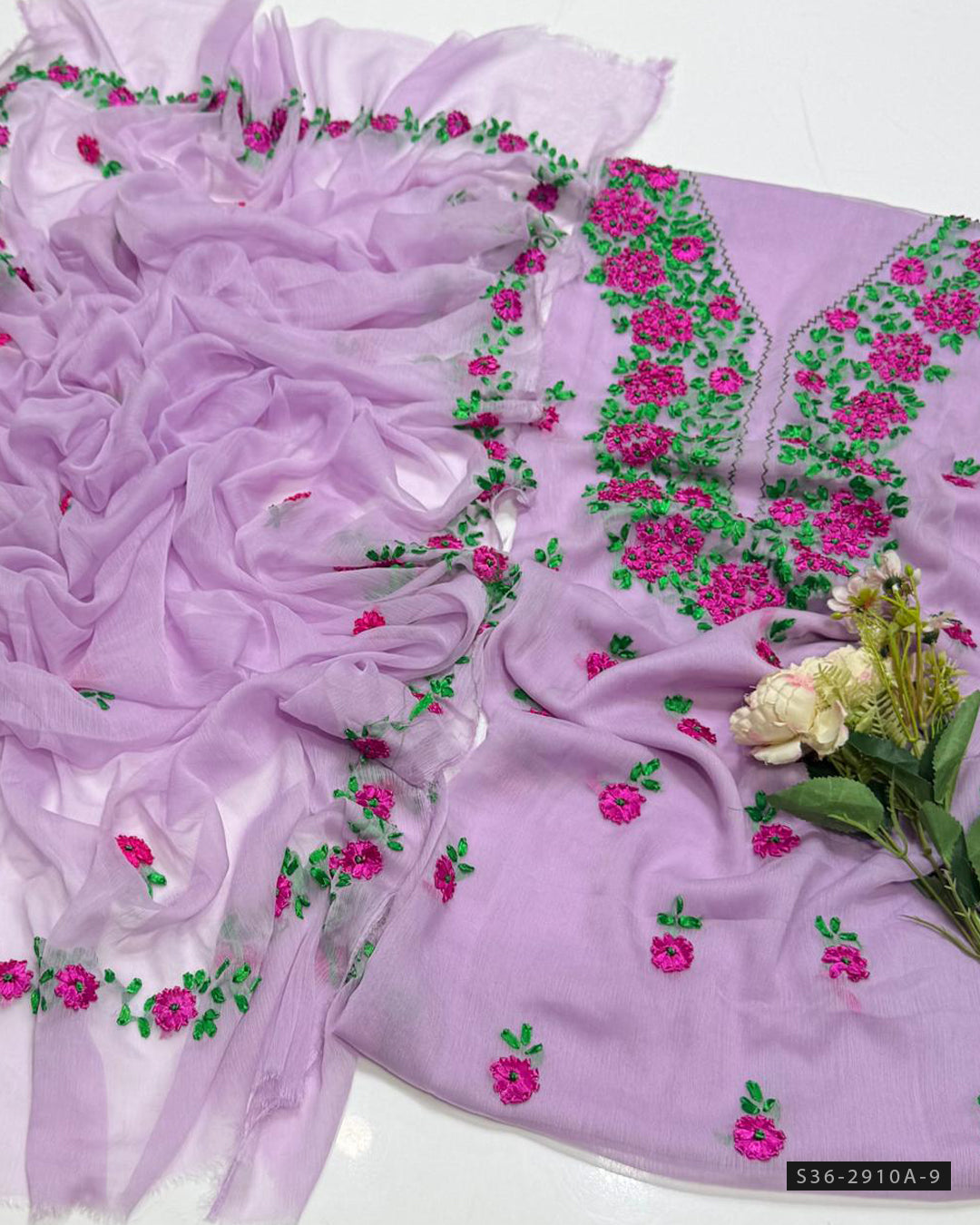 Handmade 2 PC Unstitched Crinkle Chiffon Dress