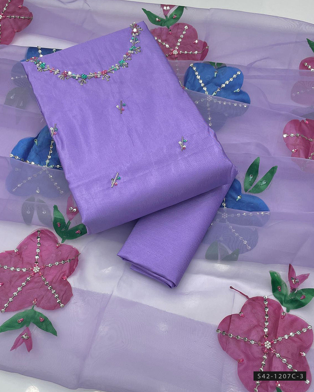 Handmade 3 PC Unstitched Party Wear Dress Collection