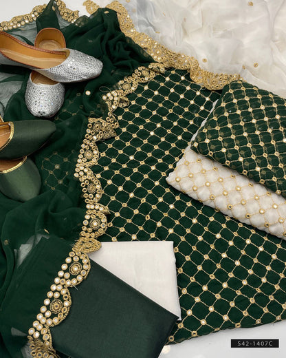 3 PC Unstitched Chiffon Dress