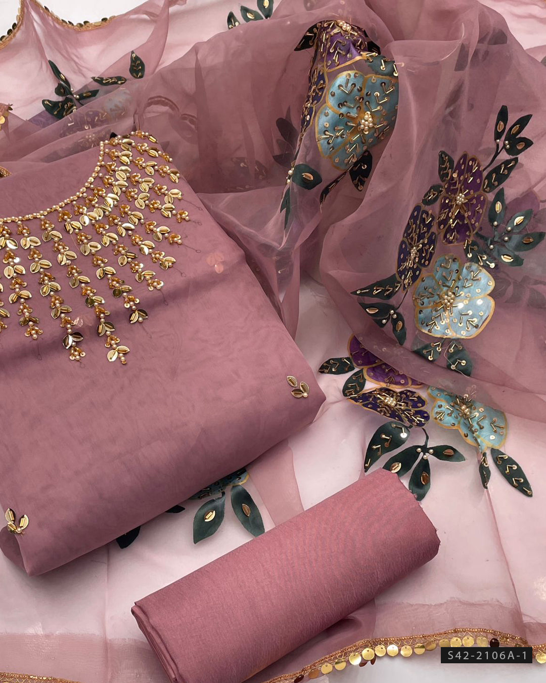 Handmade 3 PC Unstitched Fancy Dress Collection