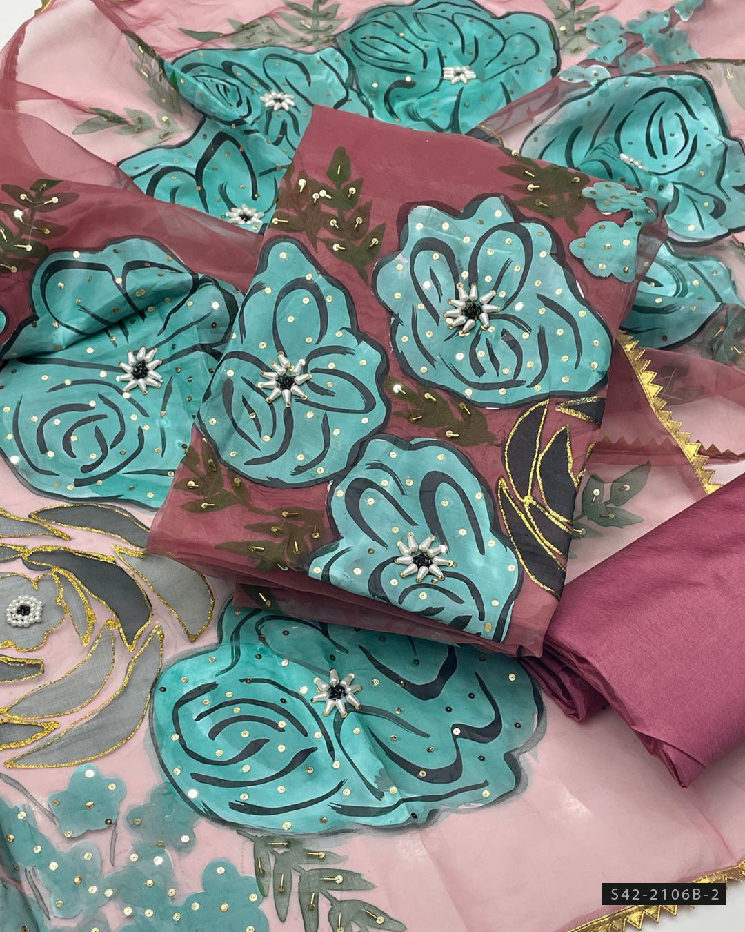 Handmade 3 PC Unstitched Fancy Dress Collection