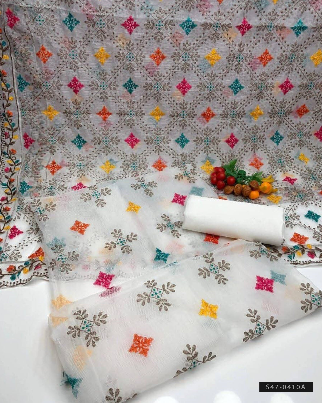 3 PC Unstitched Khadi Net Dress Collection