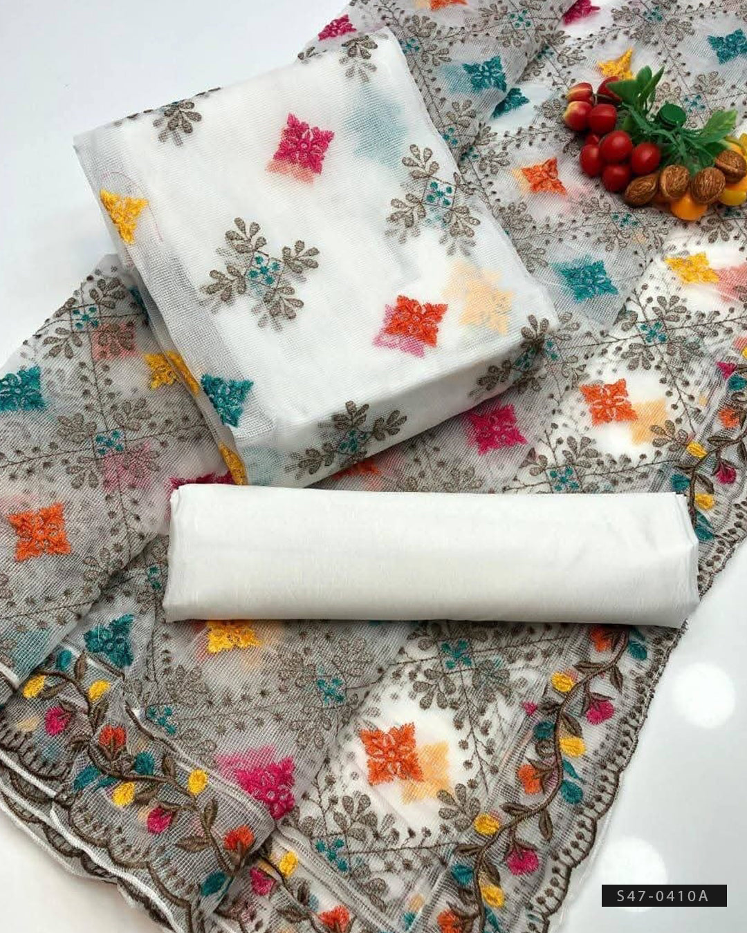 3 PC Unstitched Khadi Net Dress Collection