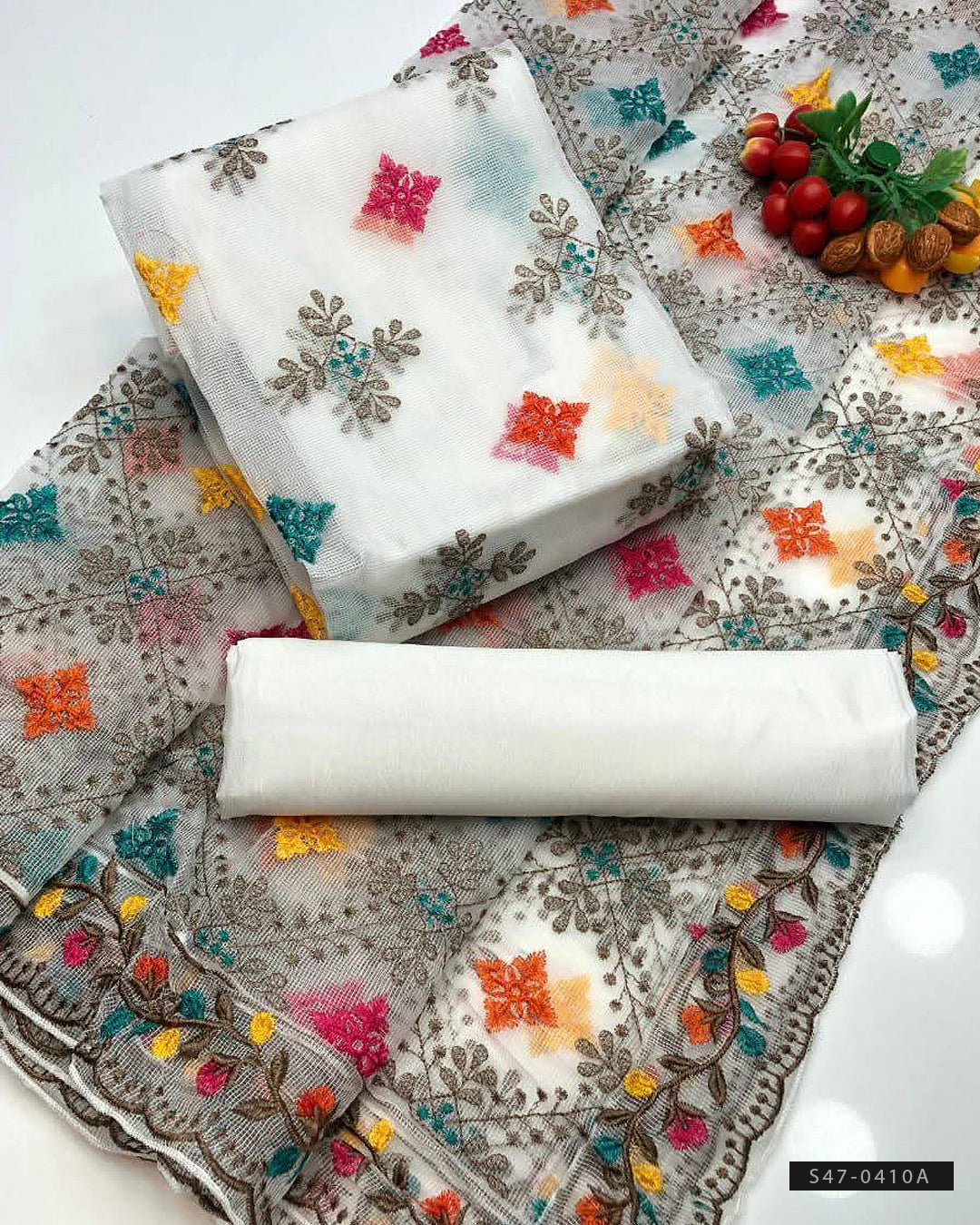 3 PC Unstitched Khadi Net Dress Collection