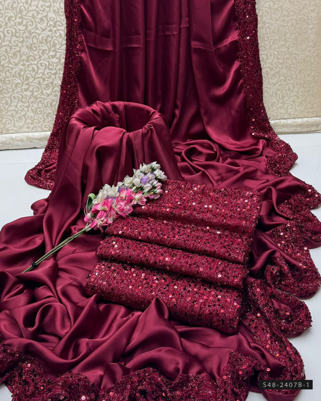 Unstitched Shamoze Silk Sequin Saree