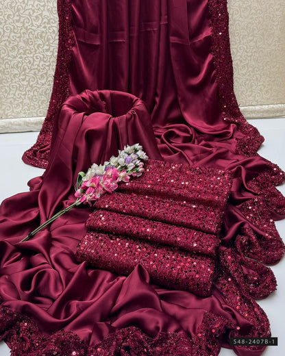 Unstitched Shamoze Silk Sequin Saree