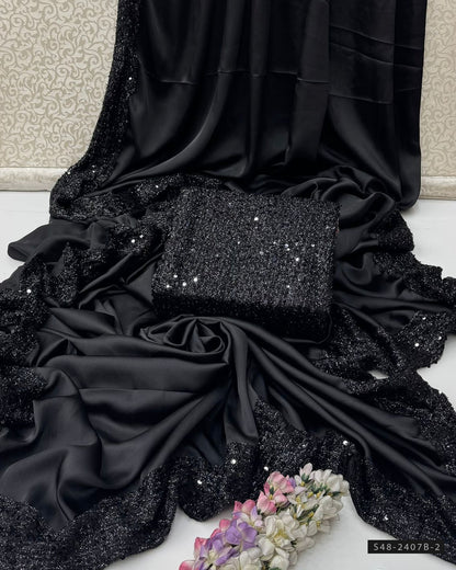 Unstitched Shamoze Silk Sequin Saree