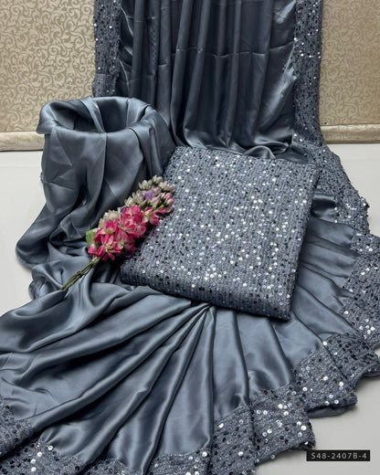 Unstitched Shamoze Silk Sequin Saree