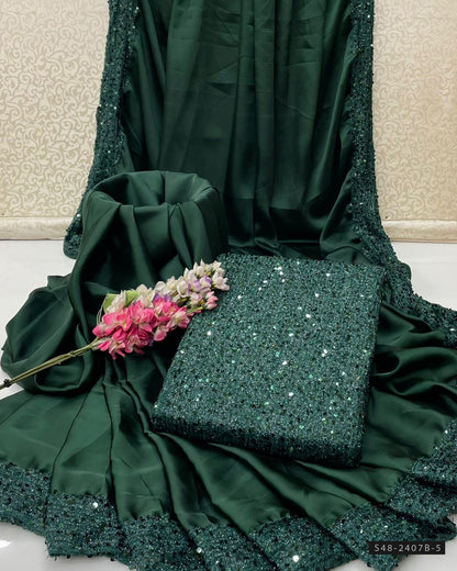 Unstitched Shamoze Silk Sequin Saree