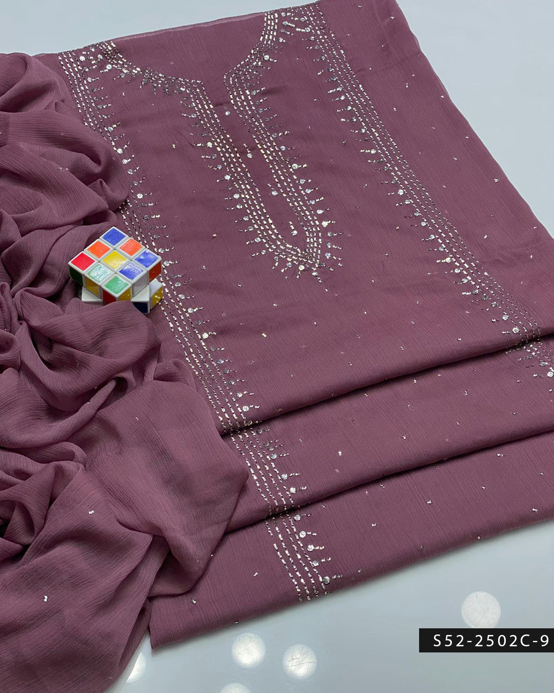 2PC Bamber Chiffon Mukesh Kamdani Dress – Festive Collection