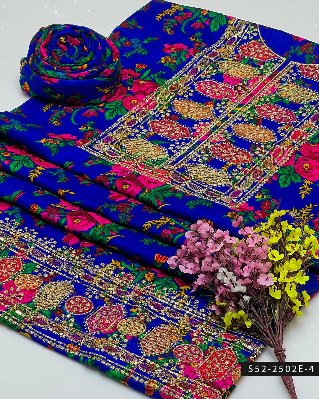 2PC Swiss Marina Digital Printed Embroidered Dress