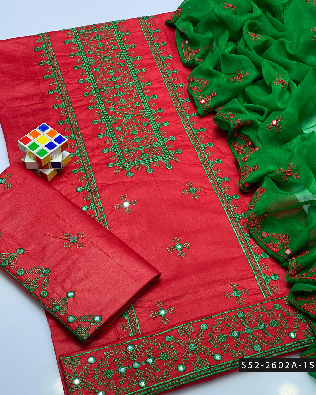 3PC Lawn Cotton 9MM Mirror Embroidered Dress – Cross Stitch Collection