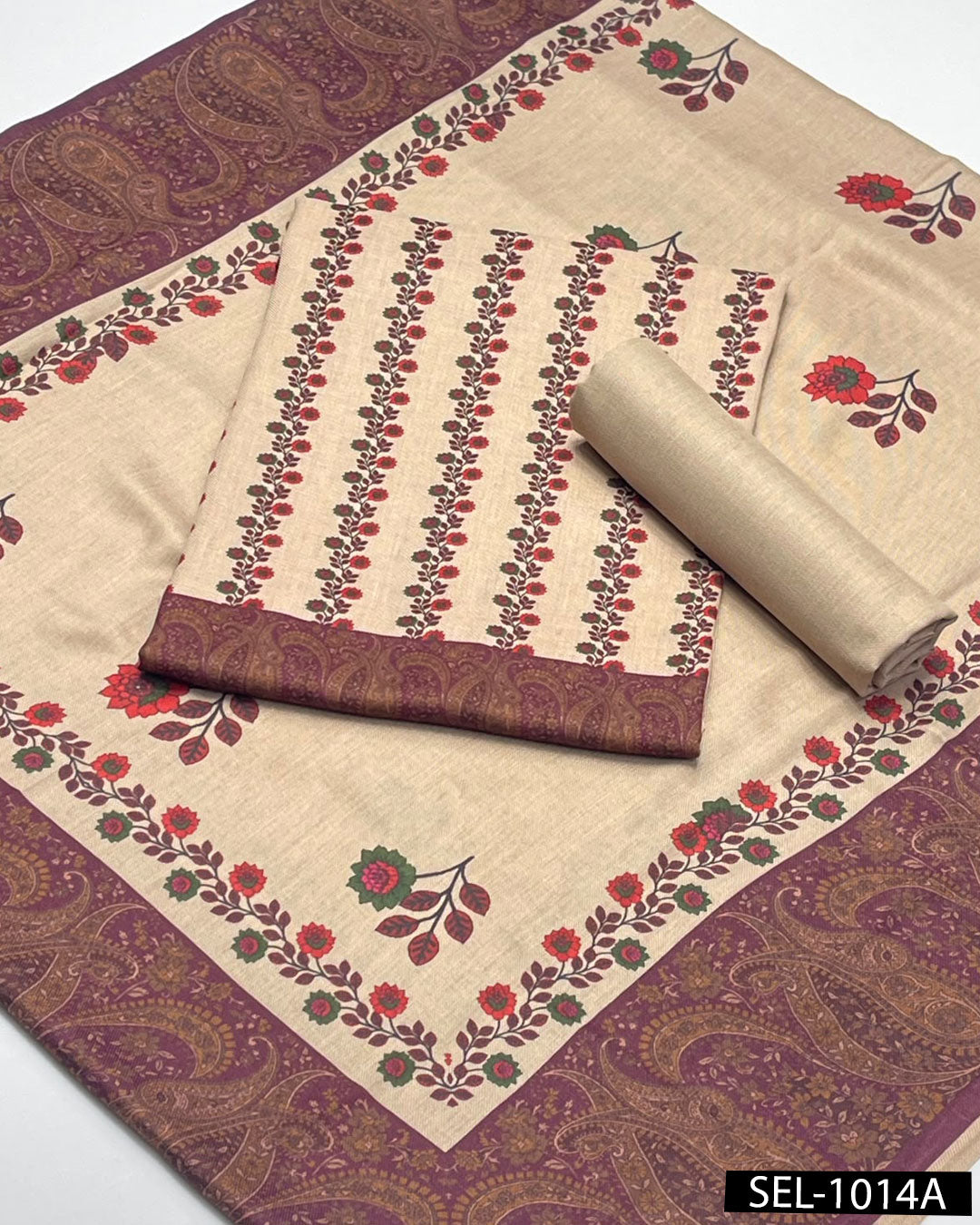 Kalamkari Print Pure Pashmina Wool 3PC Winter Dress